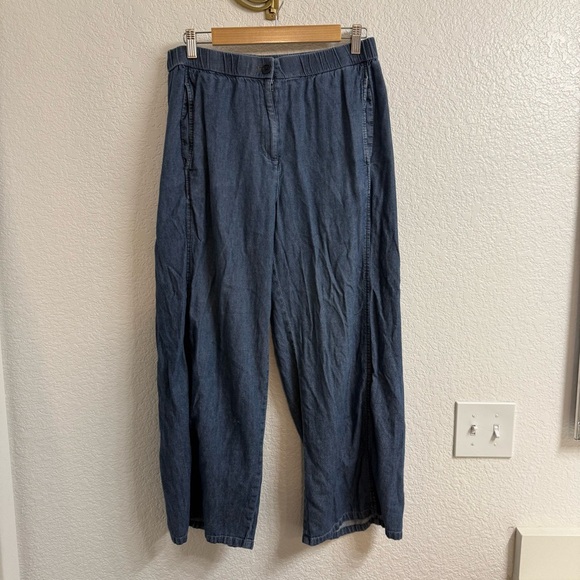 Eileen Fisher Airy Organic Cotton Twill Wide Trouser Pant Size Medium - Picture 2 of 4
